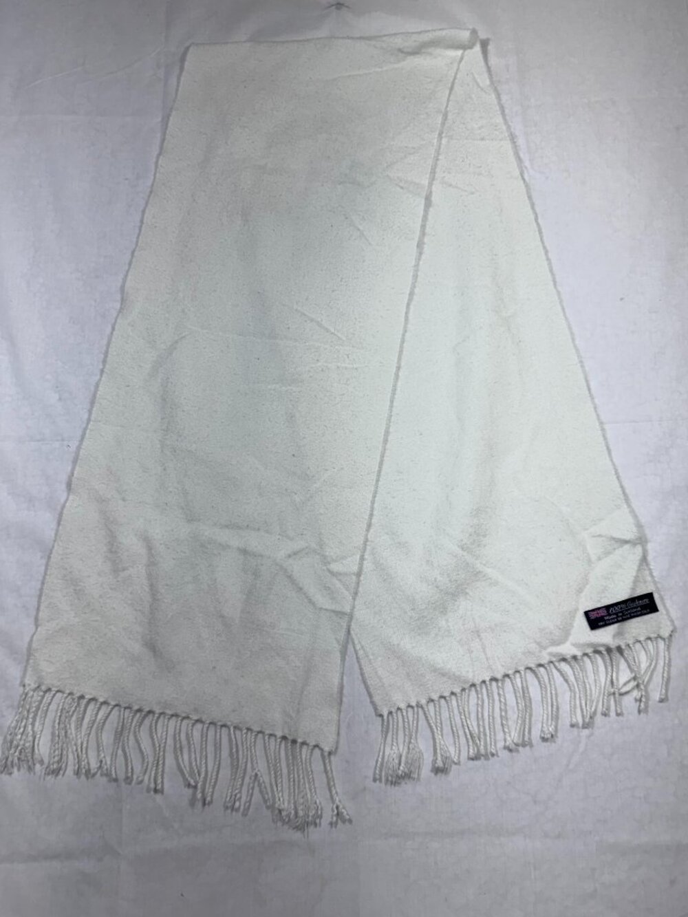 White Fringed Cashmere Scarf Made in Scotland Old Money Heritage